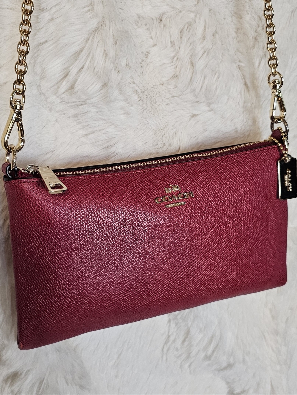 Coach Pebble Leather Crossbody Clutch in Wine